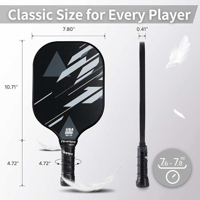 niupipo Pickleball Paddles Set of 2 or 4, USAPA Approved Fiberglass Pickleball Paddle Set with Balls and Bag, Polypropylene Honeycomb Core, Lightweight Pickleball Paddles for Beginners Men Women