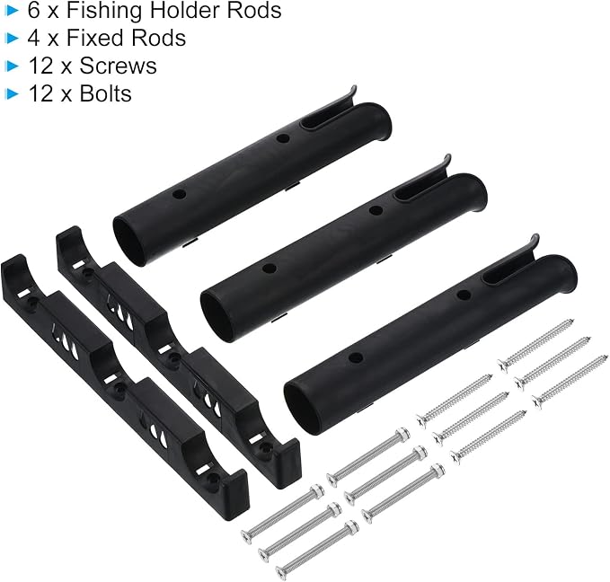 PATIKIL Fishing Rod Holder Brackets, Plastic 3 Link Tube Rod Rack, 2 Pack Wall/Side Mounted Fishing Pole Holder with Screws for Truck, Kayak, Black