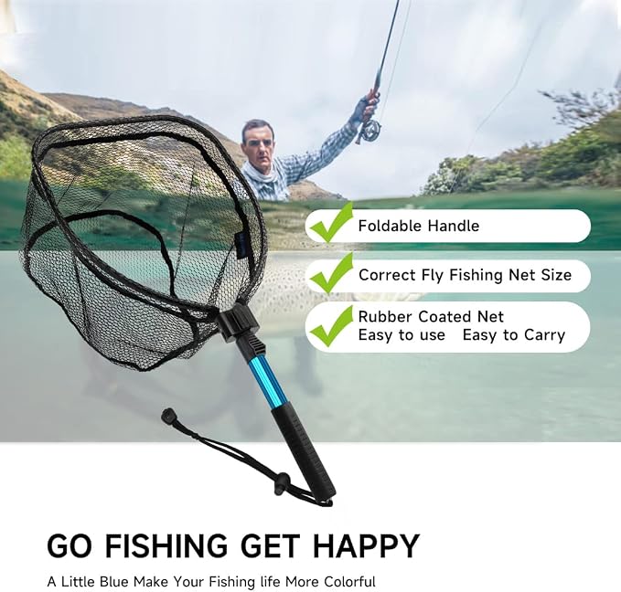 SANLIKE Collapsible Telescopic Fishing Net Rubber Coated Fresh/Salt Water