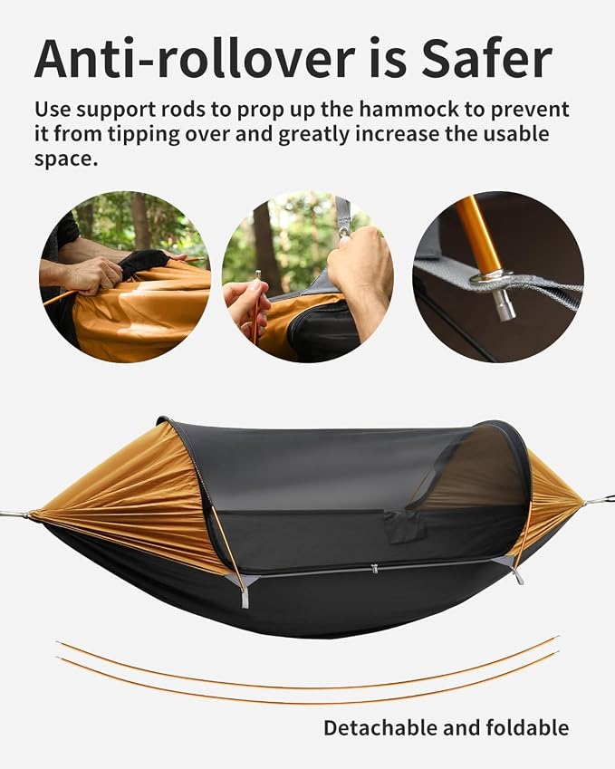 Camping Hammock Tent with Mosquito Net and Removable Sunshade, 4 in 1 Function, Lightweight Hanging Hammocks Tree Straps Swing, Bivvy Ground Tent for Outside, Hiking, and Travel