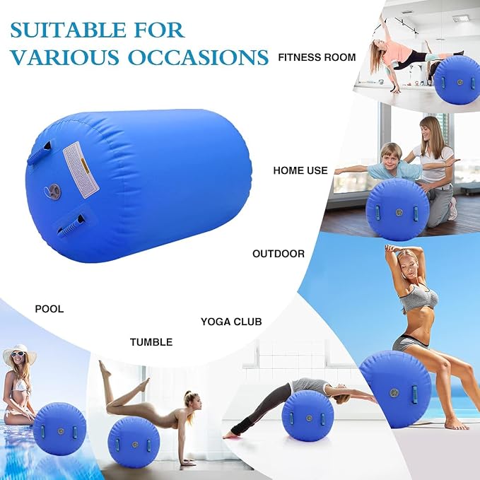 CZGBRO Gymnastics Barrel Air Roller with Pump, Inflatable Tumbling Equipment Air Mat Octagon Mat for Backhandspring Training Cheerleading Home Use