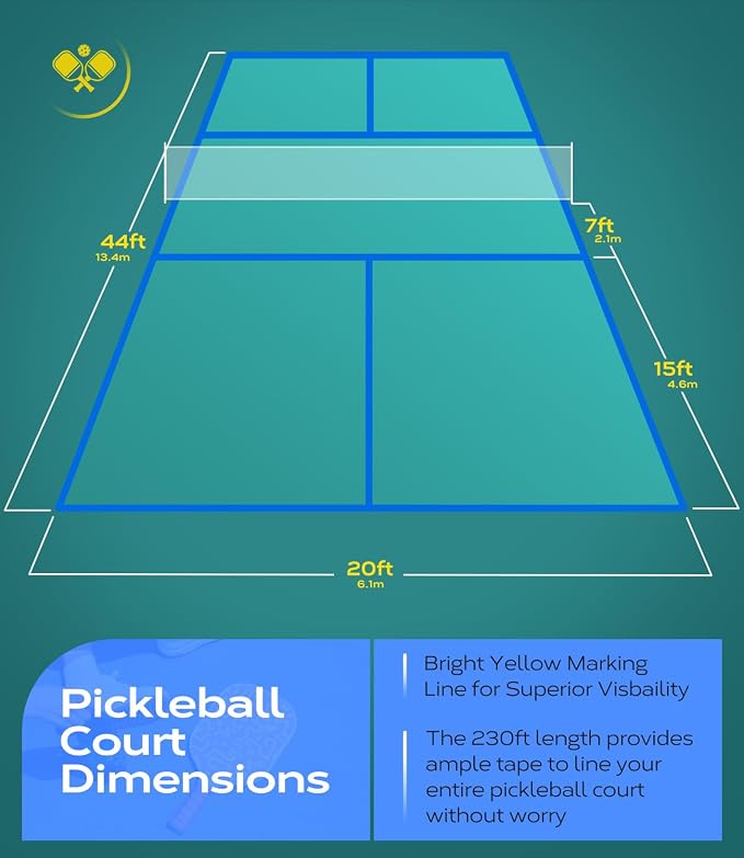 Outdoor Pickleball Court Tape, 2in x 230FT Pickleball Tape Lines for Indoor Outdoor Sports Court Fast Marking, Such as Badminton, Tennis, Basketball, or Pickleball Court, Blue Tape