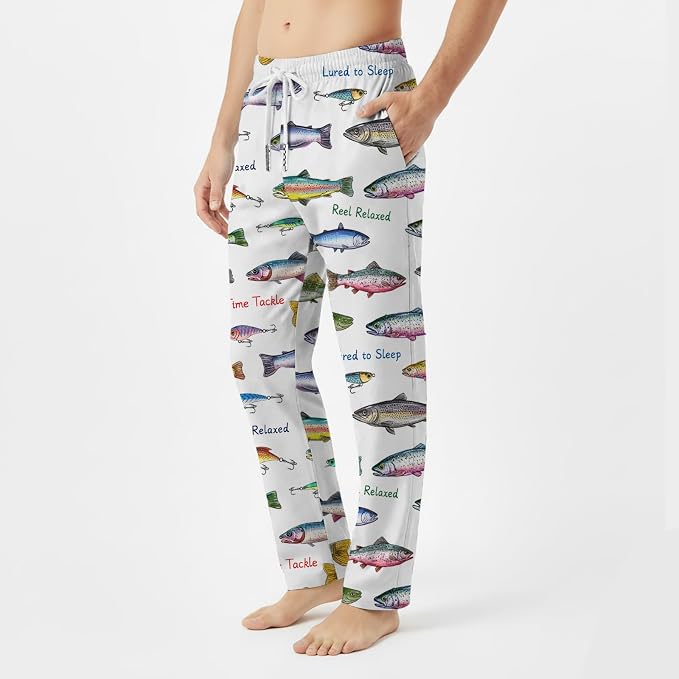 GNEW Fish Pajama Pants – Funny Fishing Lover Sleepwear, Cozy Unisex Lounge Pants Gift for Men Women
