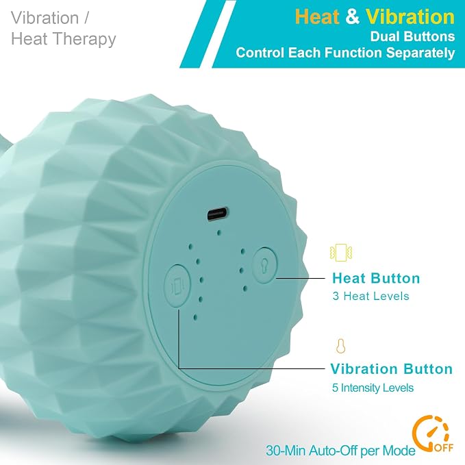 HODEMI Vibrating Peanut Massage Ball with Heat, Deep Tissue Trigger Point Massager for Back, Neck & Spine, Double Lacrosse Design for Myofascial Release & Muscle Relaxation