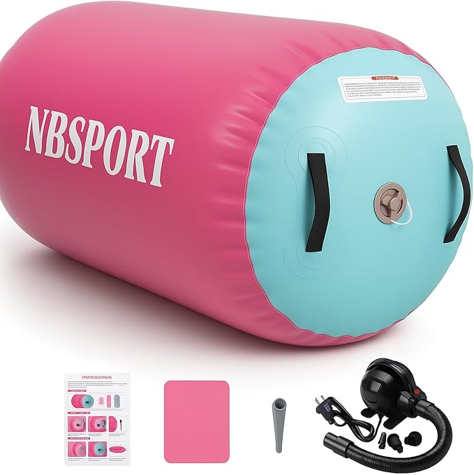 Air Barrel - Air Roller Gymnastics Barrel for Back Handspring Trainer, Air Tumble Mat with Pump for Gym Training/Yoga Balance Exercise/Cheerleading/Home and Outdoor Use