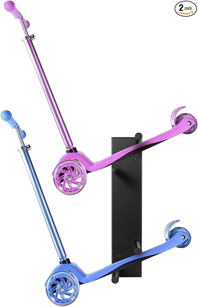 Scooter Wall Mount - Storage Rack Garage for 2 Scooter Hanger Holder for Adult/Toddler/Kids/Trick
