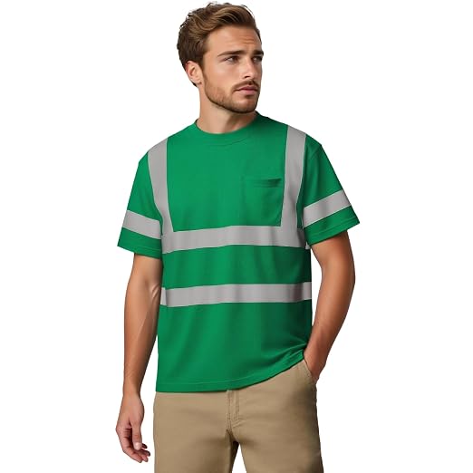 sesafety Safety Reflective Shirtst, Class 2 High Visibility Shirts for Men Construction Work Mesh Short Sleeve Green XL