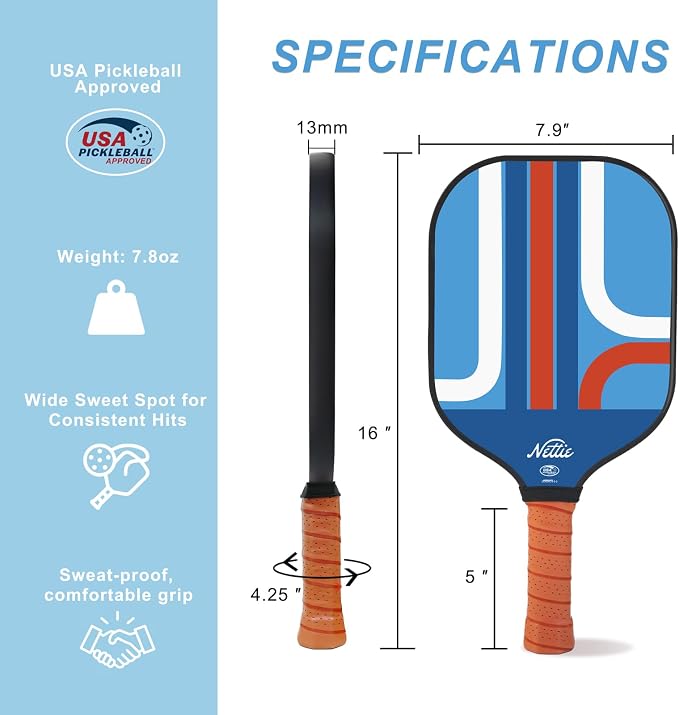 Nettie Pickleball Paddles Set of 1/2/4, USAPA Approved Carbon Fiber Pickleball Paddle, Birthday Galentines Valentines Day Gifts for Girlfriend Women Mom Wife