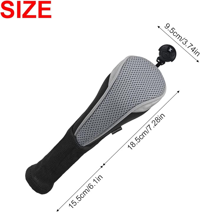 Andux 3pcs Long Neck Golf Hybrid Club Head Covers Dial No. Tag CTMT-02 | Mesh Breathable material | all the Same Size | Coloured Piping | Pull-On Closure