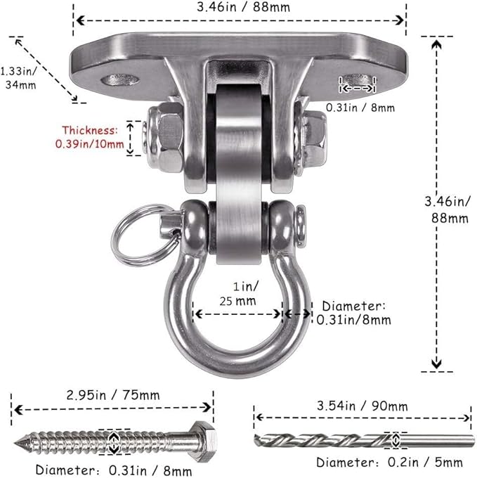 IOH Heavy Duty Swing Hanger Stainless Steel 304 Antirust - 2000 lb Capacity, 180 Silent, Playground Porch Yoga Seat Trapeze, Hammock Chair, Hanging Kit, Indoor Outdoor Set, Patent Design