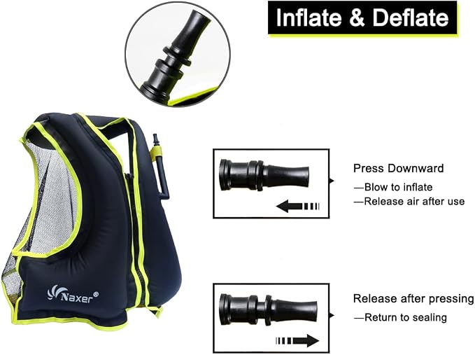 NAXER Inflatable Buoyancy Jackets Snorkel Vests for Adults Kayak Kayaking Snorkeling Suit 90-200 lbs Easy Swimming Boating Paddleboarding Water Sports