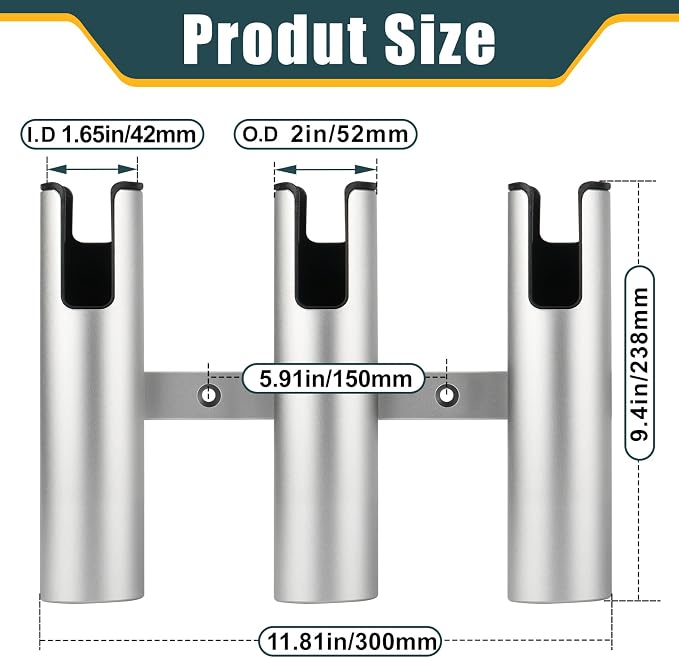 Aluminum Fishing Boat Rod Holder, 3/4 Link Tube Rod Rack, Marine Grade Aluminum Rod Mount for Boats & Yachts, Silver