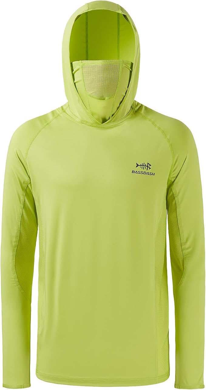 BASSDASH UPF 50+ Men’s Long Sleeve Fishing Shirt with Mask UV Neck Gaiter Hoodie