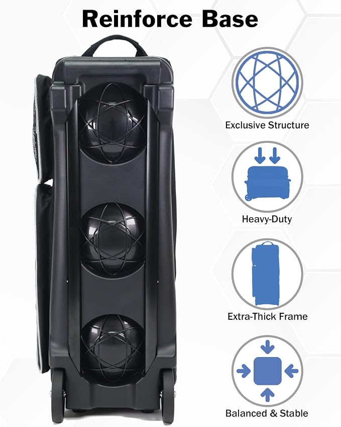 3 Ball Bowling Bags with Wheels & Shoe Pocket, Premium Bowling Ball Bag 3 Ball Roller, Effortless-Rolling 3 Ball Bowling Bag w/Multi-Storage Pockets & Telescopic Handle Extends to 40''