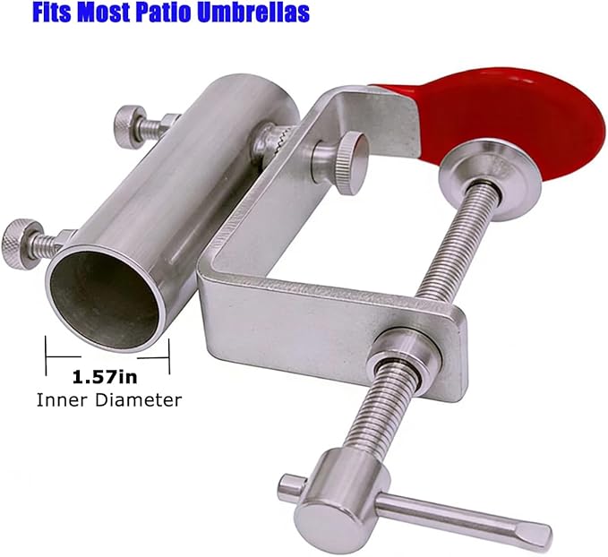 JINHAN Stainless Steel Patio Umbrella Clamp - 360° Rotatable Balcony Railing Holder for Bleachers, Fence & Outdoor Deck