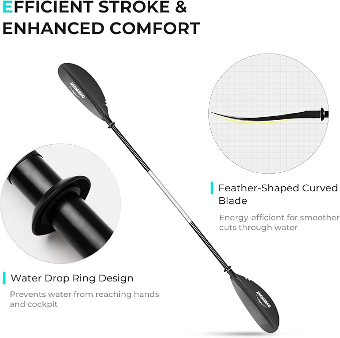 Overmont Kayak Paddles with Leash - Heavy Duty Aluminum Alloy Shaft Boating Oar for Kayaking Boating Canoeing 218cm/86in - 230cm/90.5in - 241cm/95in