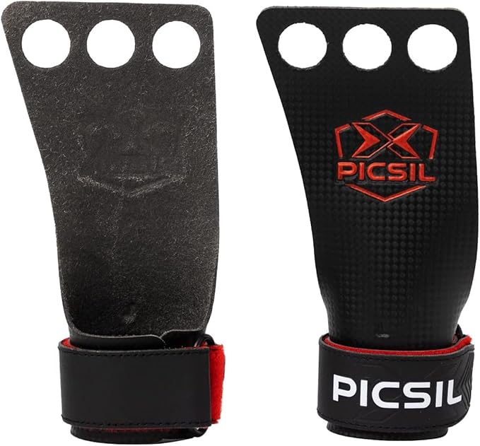 PICSIL - RX Grips | Synthetic Workout & Gymnastics Grips | Ultra-Resistant Carbon Fibre for Cross Training | Helps Prevent Tears & Blisters | Carbon Fibre Material | Use wiht Chalk |