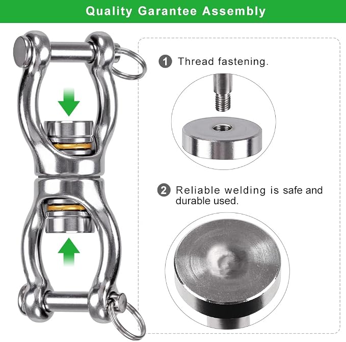 Dolibest SUS304 Silent Bearing Swing Swivel, Tire Swing Swivel with 2 Removeable Buckle for Web Tree Swing, Aerial Dance, Swing Yoga Swing Sets, 770LB Capacity-2 Pack, Large