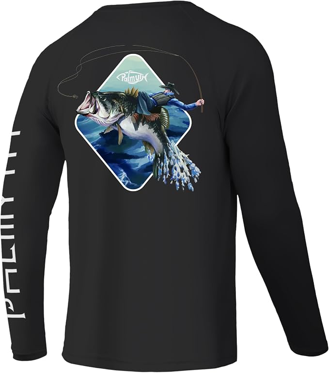 Palmyth Fishing Shirts for Men Long Sleeve UPF 50+ T Shirt Sun Protection | Quick Dry, Sun Protection, Myth-Cool Fabric, Fish Print, Moisture Wicking, Stretchy, Breathable, Fishing,Boating,Outdoor Wear