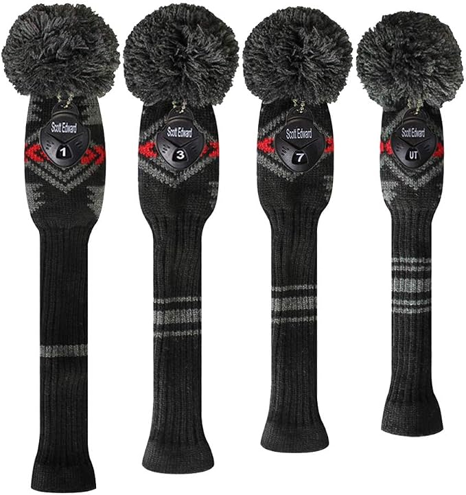 Scott Edward Knit Wood Golf Club Head Covers 4 Pieces Knitted Item Fit Over Well Driver Wood(460cc) Fairway Wood and Hybrid(UT)
