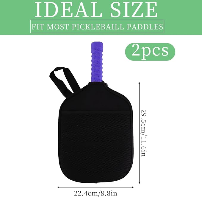 SAVITA 2PCS Pickleball Paddle Covers, Neoprene Paddle Cover with Inner Pockets and Handle Strap Pickle Racket Cover Pickleball Racket Case Pickleball Racket Cover Bag (Black)