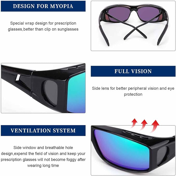LVIOE Over Glasses Sunglasses Wrap Around Polarized Sunglasses for Men Women Fit Over Prescription Glasses with UV Protection