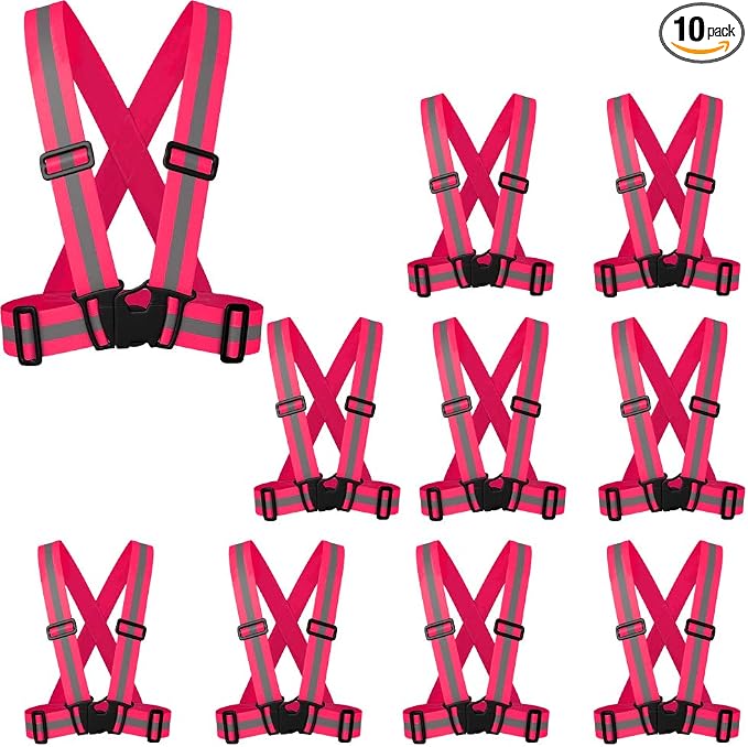 ZOJO Safety Vests,10 Packs | Lightweight, Adjustable | Fit for Work, ( Neon Pink)