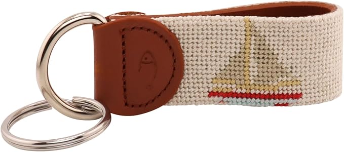 Leather Hand-Stitched Needlepoint Key Fob or Key Chain