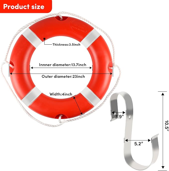 Life Ring 23"/28" Boat Safety Throw Rings with Water Floating Lifesaving Rope Life Preserver Ring Buoy with Reflective Tape & Grab Lines for Rescue Lifesaving - Orange