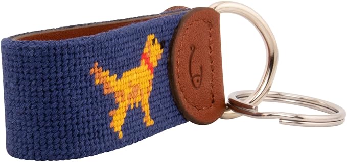 Leather Hand-Stitched Needlepoint Key Fob or Key Chain