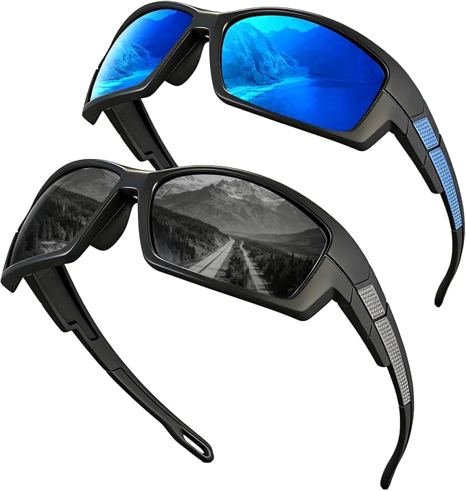 Polarized Sports Sunglasses for Men Wrap Around UV400 Sun Glasses for Running Fishing Cycling and Driving TR90