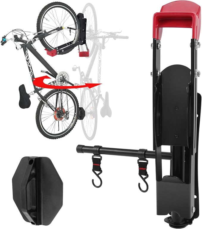 Swivel Bike Wall Mount,160° Wall Mount Bike Storage Garage with 2 Hooks,77lbs Load Capacity Wall Mounted Bike Holder for Mountain Bike