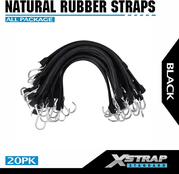 XSTRAP STANDARD 20 Pack 15'' Adjustable Rubber Tarp Straps, EPDM Bungee Cords with Hooks, Ideal for Securing Tarps, Canvases, Flatbed Trailers