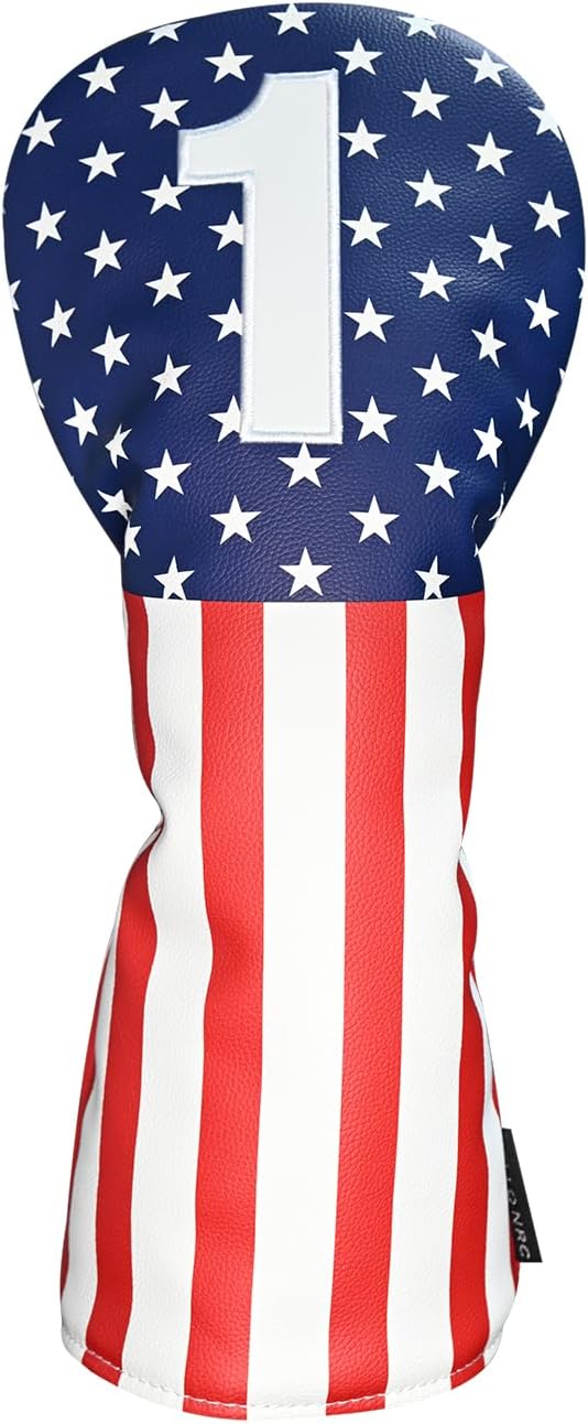 Golf Head Covers, Headcover for Woods and Driver Hybrid Set, Waterproof Club Head Covers, 4pcs or 1pc PU Leather USA Stars and Stripes 1 3 5 X for Most Golf Clubs