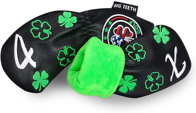 Big Teeth Golf Iron Covers Iron Head Covers, Lucky Clover Iron Covers Long Neck Golf Iron Head Covers, 11Pcs Golf Iron Covers Set Golf Club Covers for Irons Fit Taylormade SIM Cleveland Etc