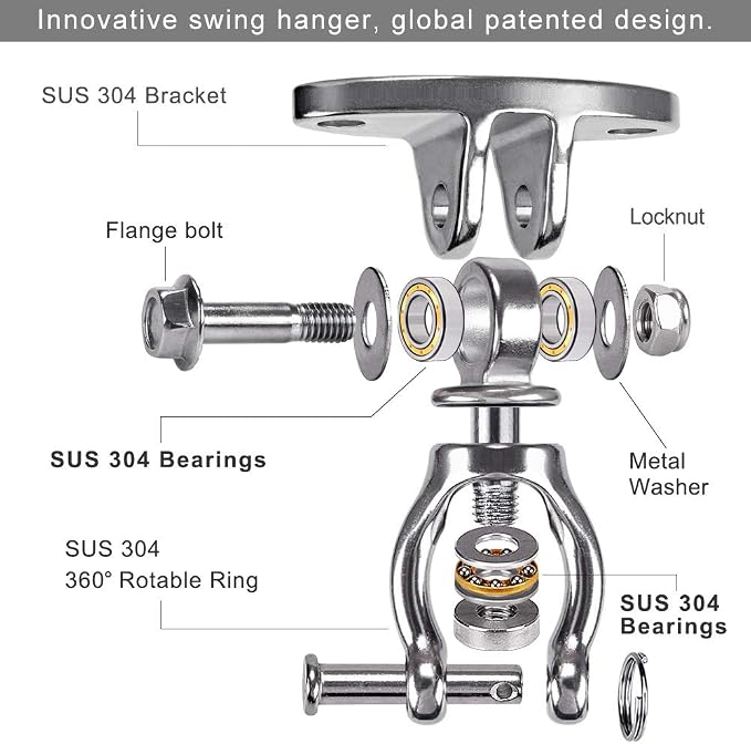 SELEWARE Hammock Chair Hanging Kit, Stainless Steel Bearing Swing Hanger with Heavy Duty Spring and Chain, Ceiling Mount for Hanging Indoor Outdoor Swing, Hammock Chair, Heavy Punching Bags