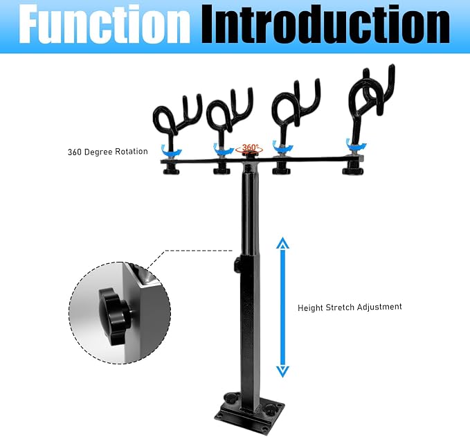 Fishing Rod Holder for Boat,Marine Fishing Pole Rack with The Function of Holding Four Fishing rods and 360 Degree Rotation & Adjustable Height,Includes mounting Plate.
