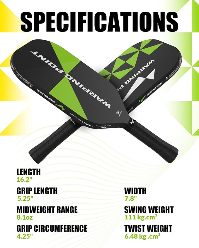 Warping Point Pickleball Paddle, Carbon Fiber Paddle with Endura Friction Surface, Polymer Honeycomb Core, Design for Ultimate Spin & Power, Large Sweet Spot & Contro, USAP Approved