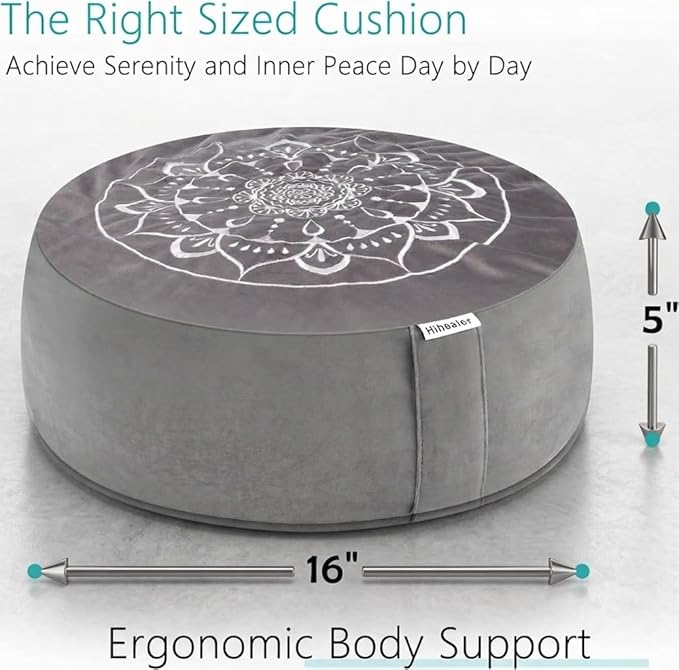 Hihealer Meditation Cushion, Traditional Tibetan Meditation Pillow Velvet Cover - Large Floor Cushion Seating for Adults - Yoga Buckwheat Bolster for Women、Moms