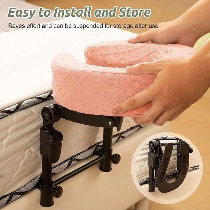 Massage Headrest for Bed, Adjustable Massage Face Cradle at Home, Portable Massage Table Kit for Sleeping Mattress, Face Down Pillow After Eye Surgery (Pink, with Armrest Shelf & Breast Pillow)