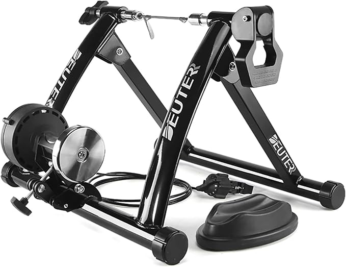 Bike Trainer, Magnetic Bicycle Stationary Stand for Indoor Exercise Riding, 26-29" & 700C Wheels, Quick Release Skewer & Front Wheel Riser Block Included