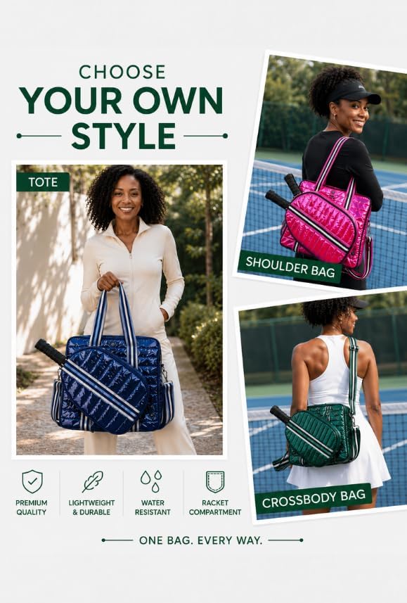Pickleball Bag Set with Racket Compartment, Quilted Tote and Sling Bag