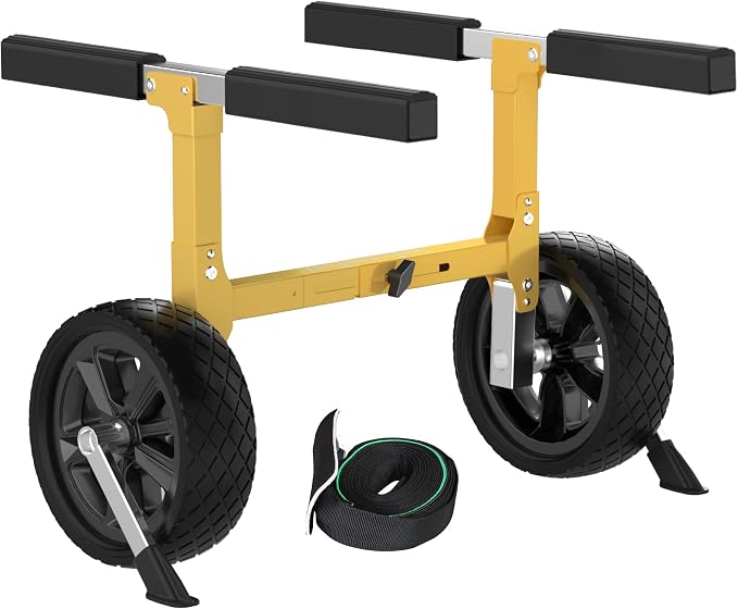 GanFindX Heavy Duty Kayak Cart | Adjustable Foldable Trolley with Durable Wheels, Portable Kayak Transport Cart, Tie-Down Straps Included