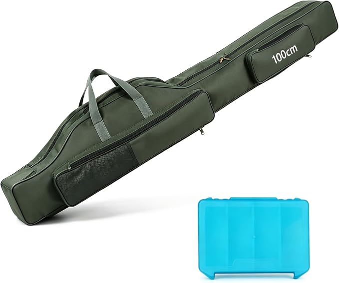 Fishing Rod Case with Fishing Tackle Box Portable Folding Rod Case Pole Reel Storage Bag Gears Organizer (100CM)