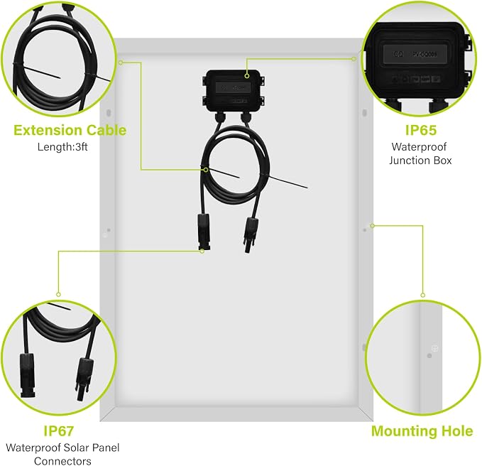 Newpowa 50W Mono Solar Panel 50 Watt Monocrystalline Module with 3ft Connectors for RVs Boats Home, Off-Grid Systems