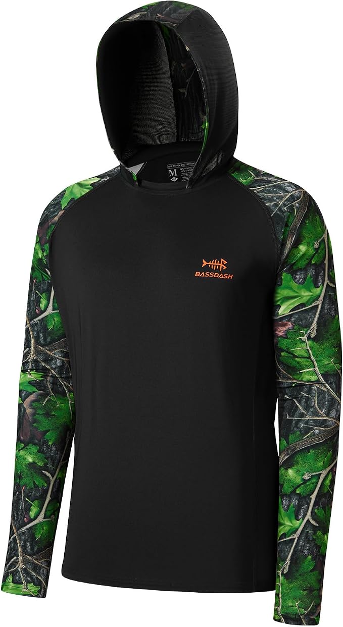 BASSDASH Men’s UPF 50 Performance Fishing Shirt Cooling Hoodie Camo Long Sleeve FS17M