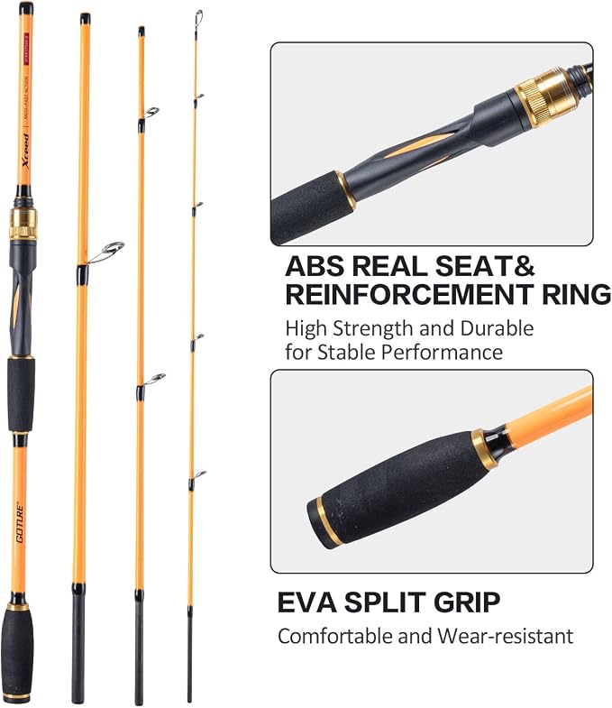Goture 4-Piece Travel Carbon Fishing Rod M/MH Action 6.6-12ft Multi-Colors | Goture multi-spec travel fishing rods adopt upgraded high-grade carbon fiber blank with premium Fuji line guides