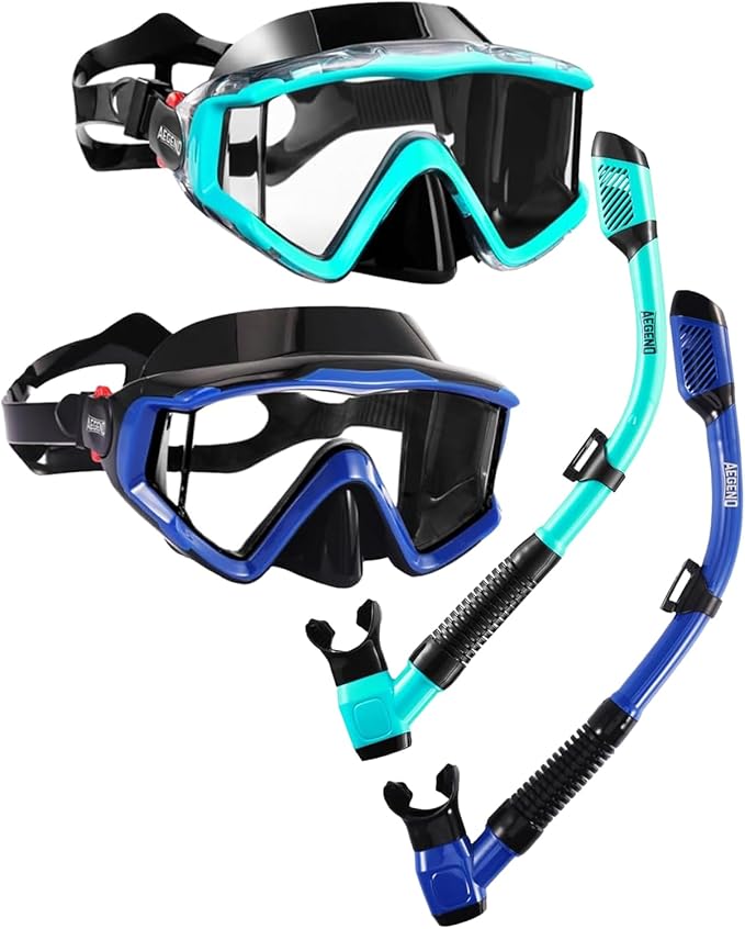 Aegend Snorkeling Gear for Adults Youth Kids, Snorkel Mask with Top Dry Valve - Panoramic View Anti-Leak and Anti-Fog with Mesh Bag for Snorkeling, Scuba Diving, Freediving & Swimming
