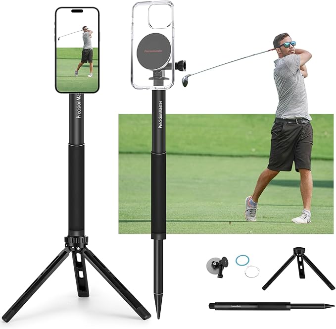 PrecisionMaster Golf Tripod & Monopod, Magnetic Golf Film Stick 52" Adjustable Aluminum, Golf Swing Training Aid Compatible with Mag-Safe iPhone Android Phones (4N Magnet)