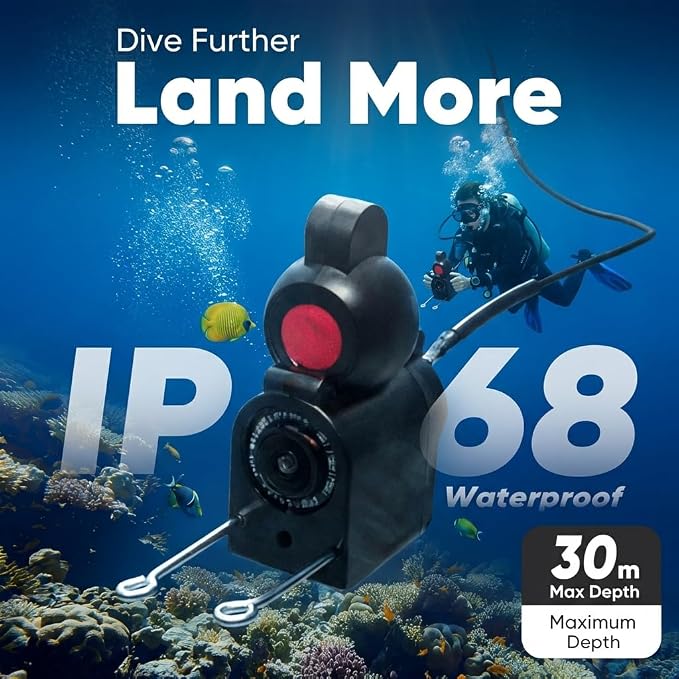 Underwater Fishing Camera with 5" IPS Monitor, 98ft Cable, 12 IR LEDs, IP68 Waterproof, 8000mAh Rechargeable for Ice Fishing, Lake, Dock & Boat Use